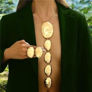 Chunky Gold Sofy  Necklace Earring Set for Women Exaggerated Geometric Hammered